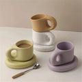 Ceramic Coffee Mug Multicolor with Plate and Big Handle -Perfect Tea Cup Coffee
