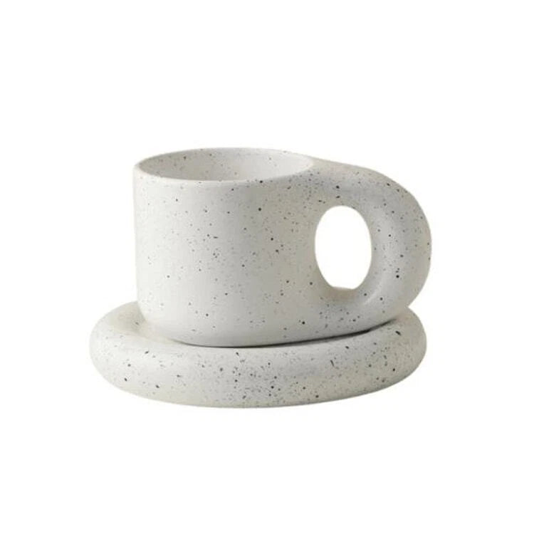 Ceramic Coffee Mug Multicolor with Plate and Big Handle -Perfect Tea Cup Coffee