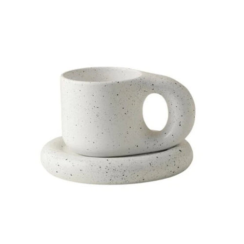 Ceramic Coffee Mug Multicolor with Plate and Big Handle -Perfect Tea Cup Coffee